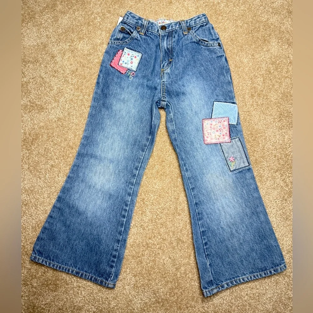 Vintage 2000’s OshKosh B'gosh Girls SZ 5 Denim Jeans – Floral Patch, Embroidered